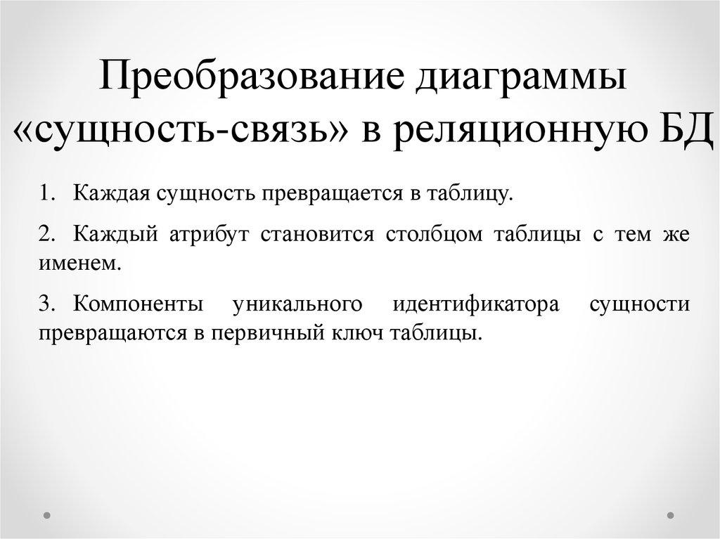 Преобразование диаграммы «сущность-связь» в реляционную БД