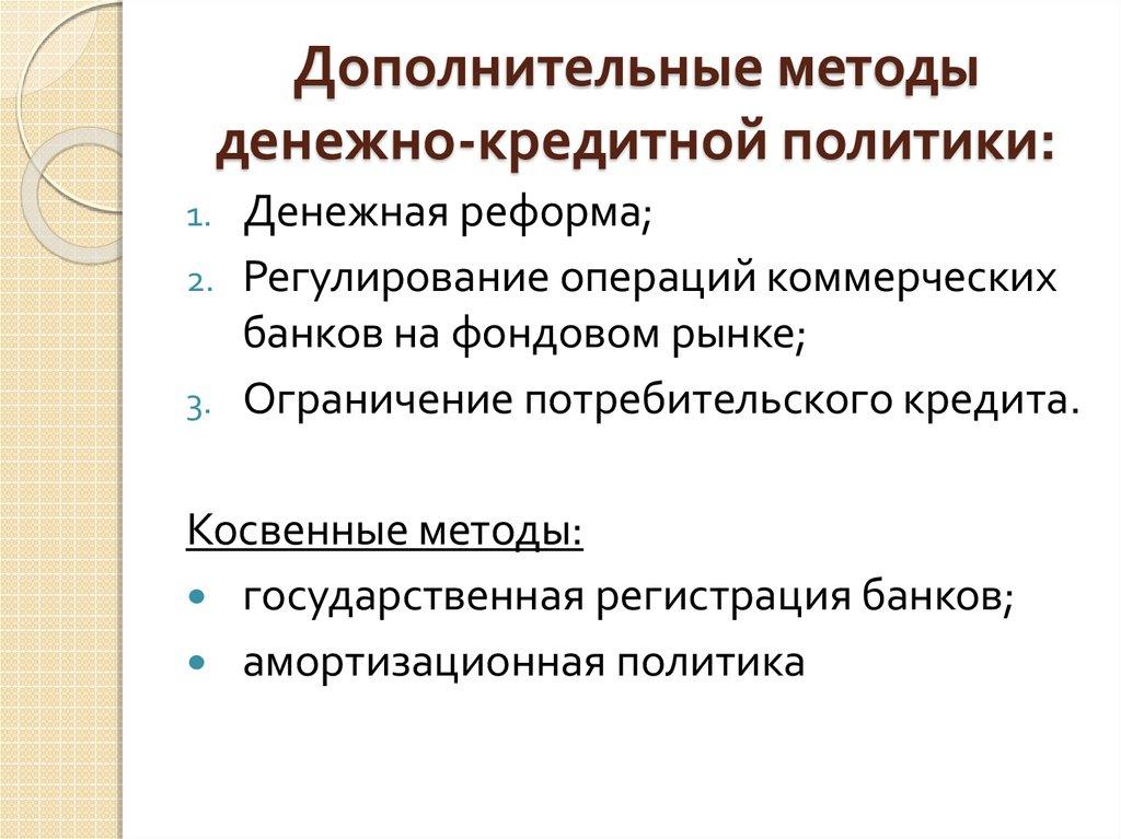 Дополнительные методы денежно-кредитной политики: