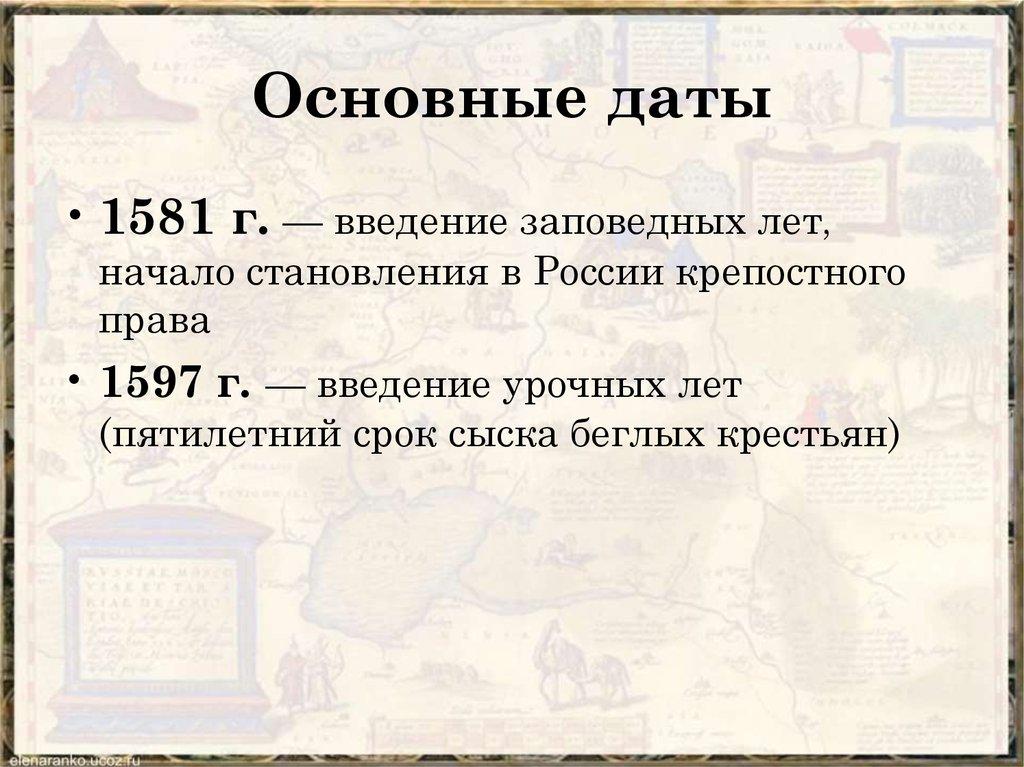 Основные даты