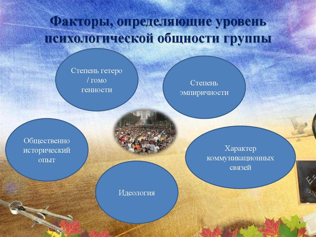 Факторы, определяющие уровень психологической общности группы