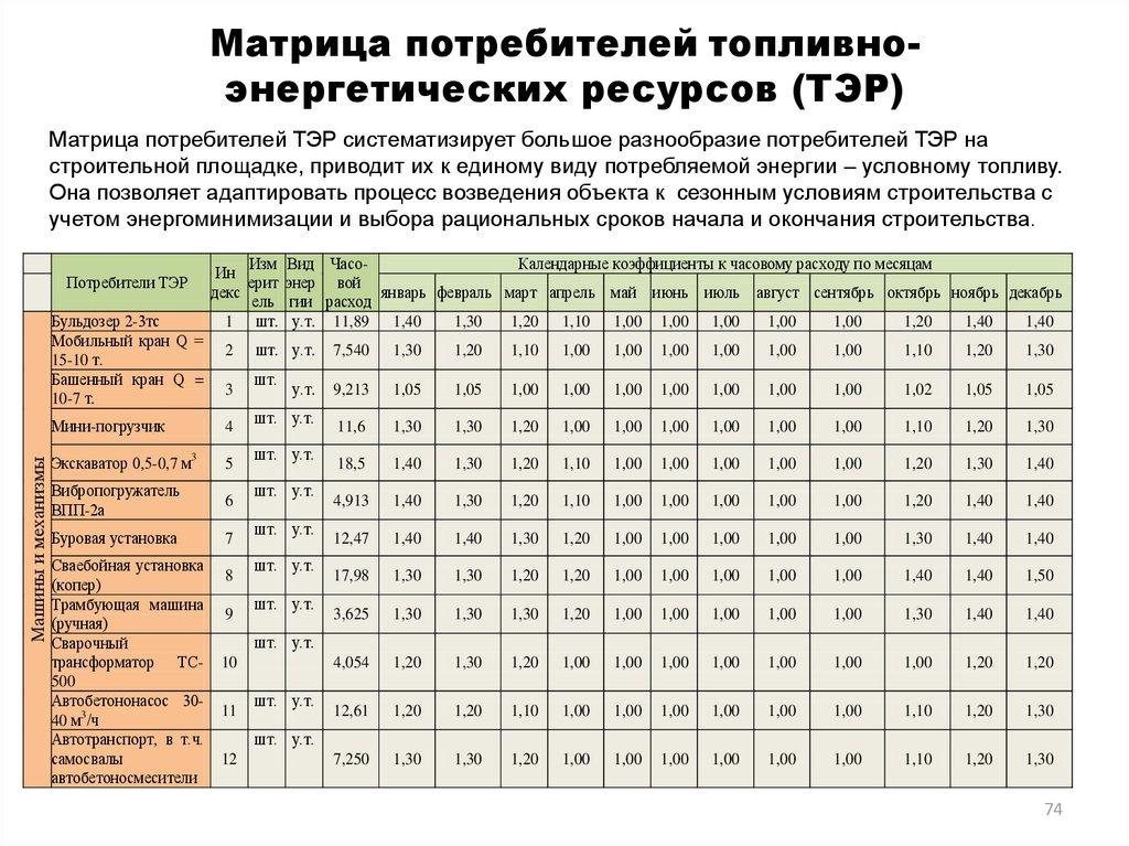 Матрица потребителей топливно-энергетических ресурсов (ТЭР)