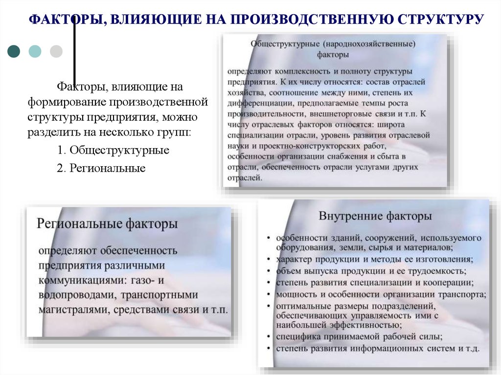 ФАКТОРЫ, ВЛИЯЮЩИЕ НА ПРОИЗВОДСТВЕННУЮ СТРУКТУРУ