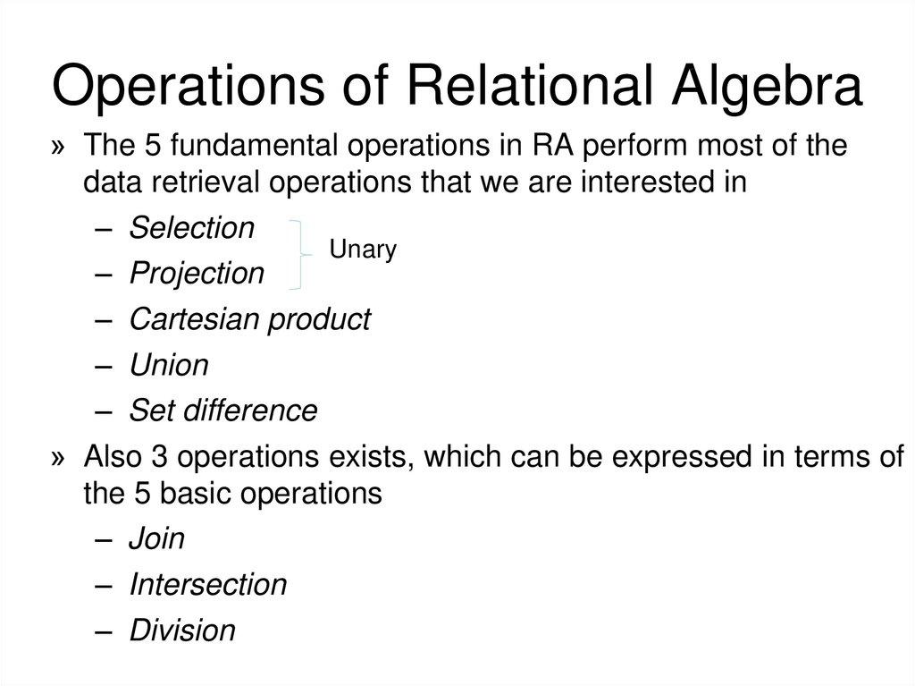 Operations of Relational Algebra