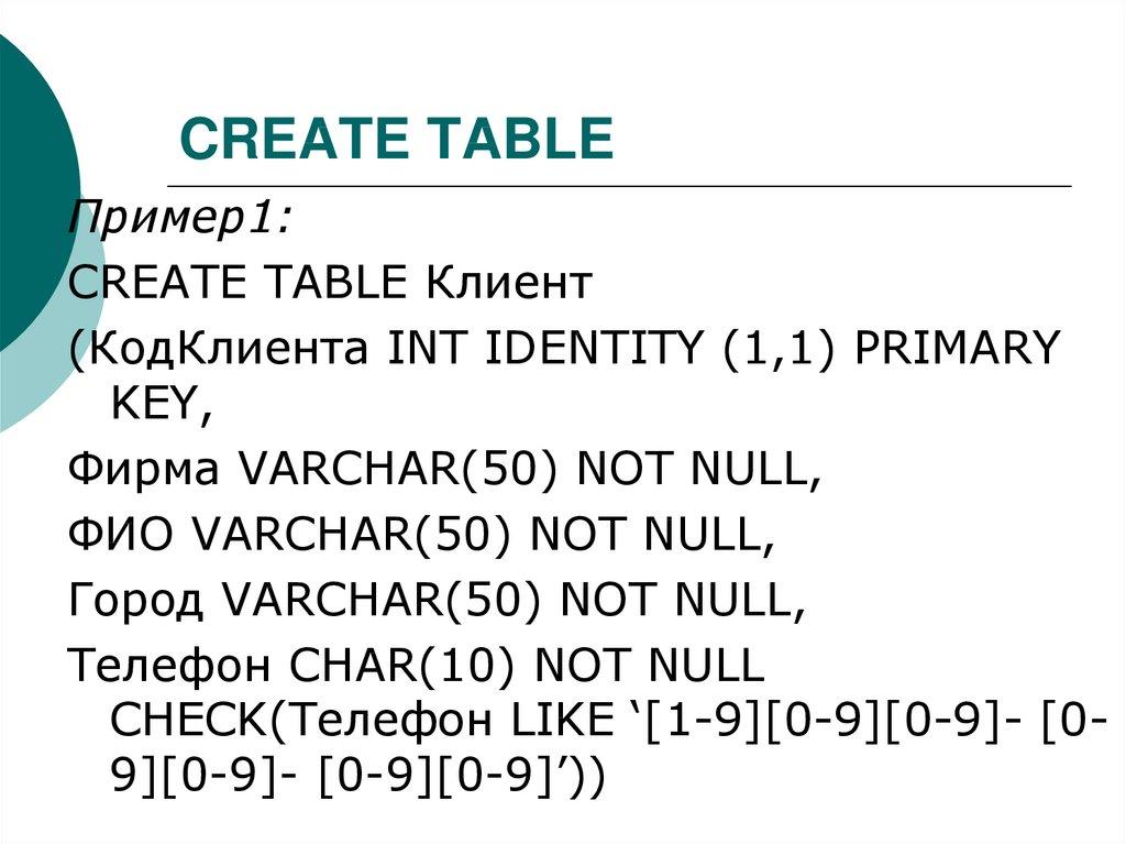 CREATE TABLE