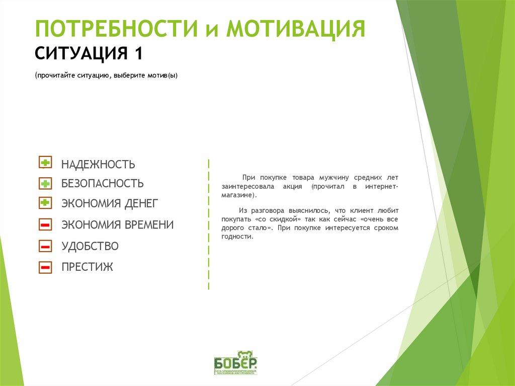 ПОТРЕБНОСТИ и МОТИВАЦИЯ СИТУАЦИЯ 1