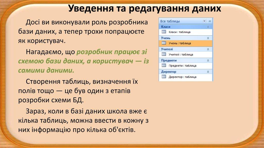 Уведення та редагування даних