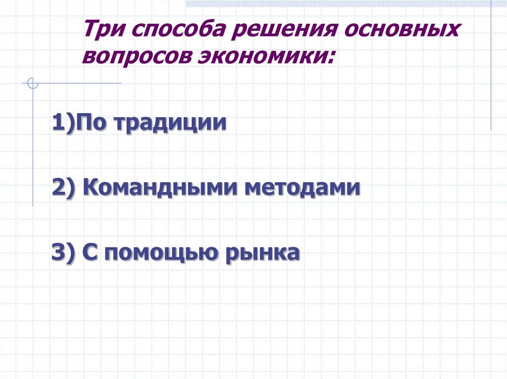 Три способа решения основных вопросов экономики: