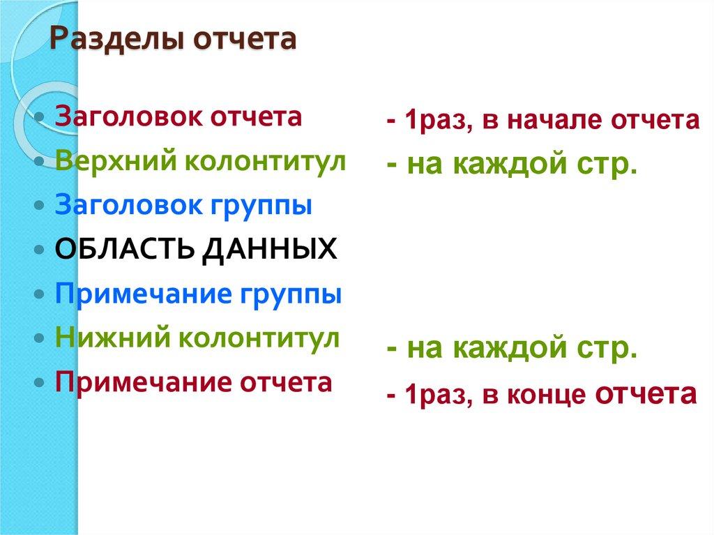 Разделы отчета