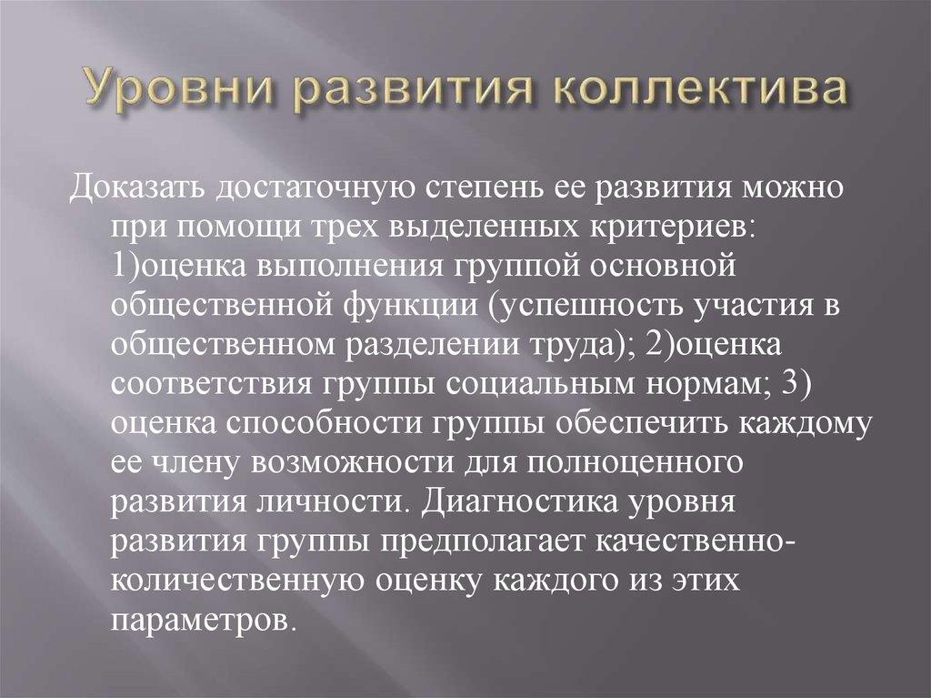Уровни развития коллектива