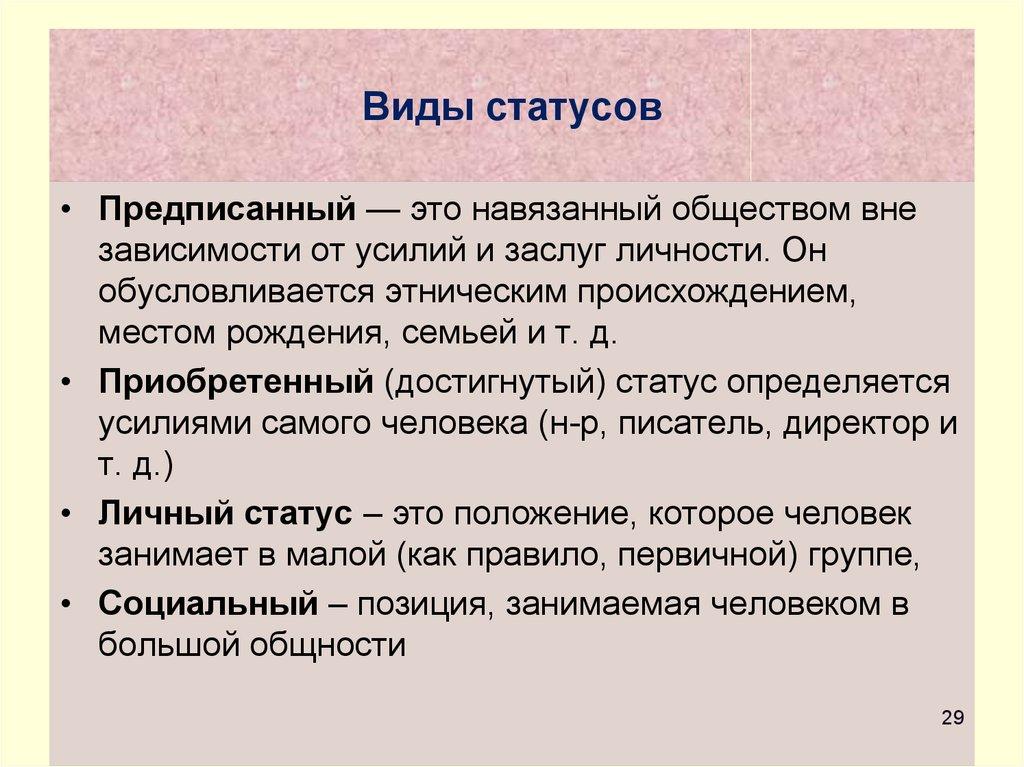 Виды статусов