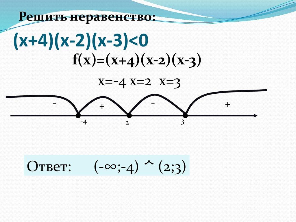 (х+4)(х-2)(х-3)<0
