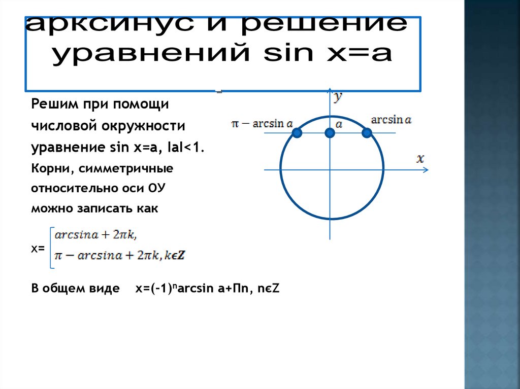 арксинус и решение уравнений sin x=a .