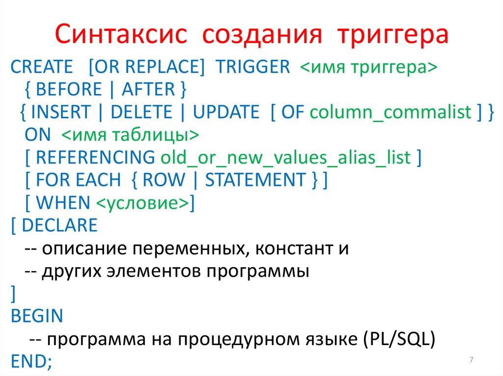 Синтаксис создания триггера