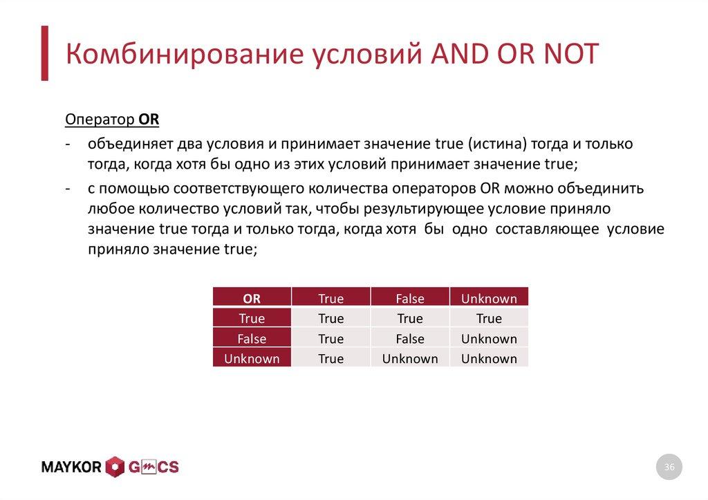 Комбинирование условий AND OR NOT