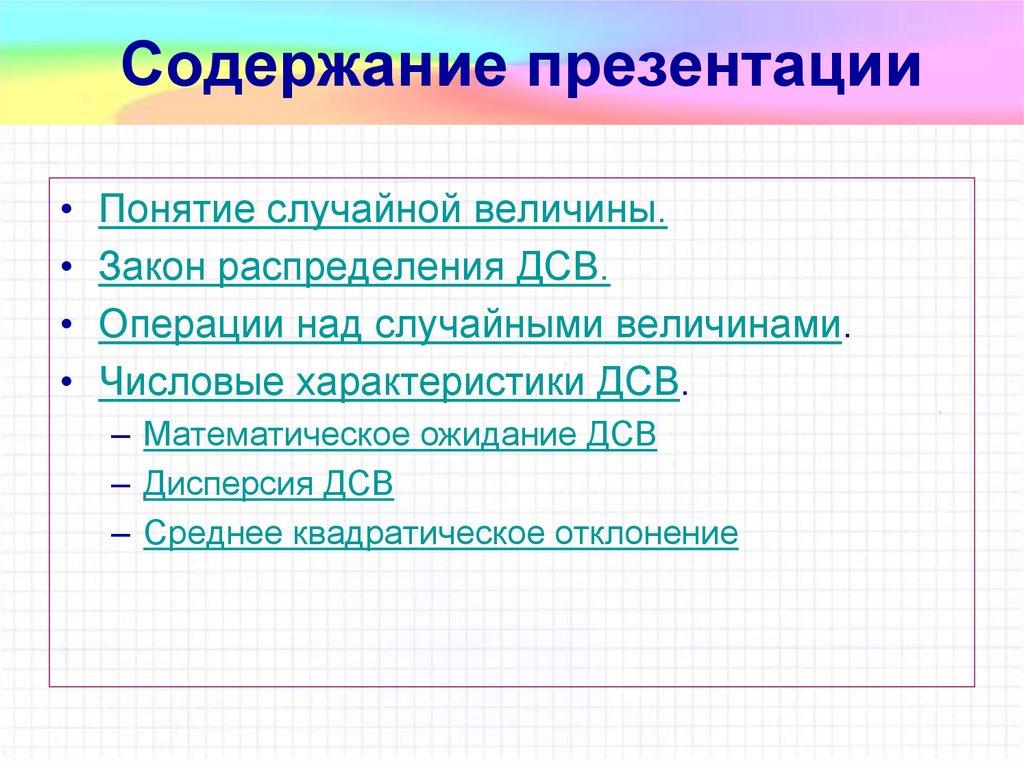 Содержание презентации