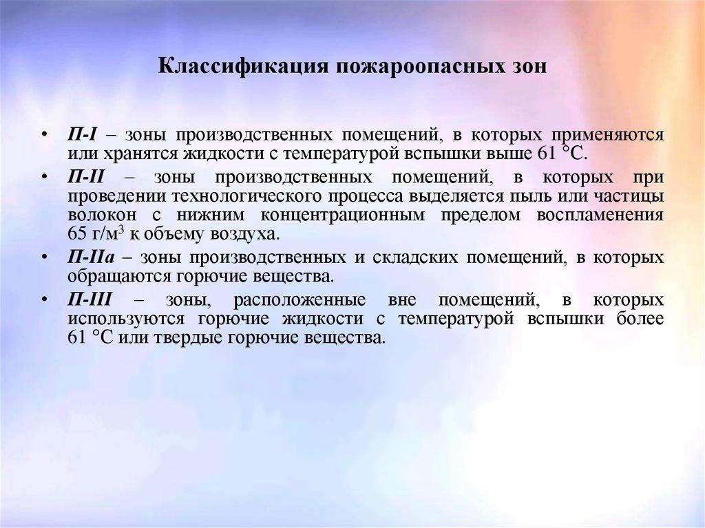 Классификация пожароопасных зон