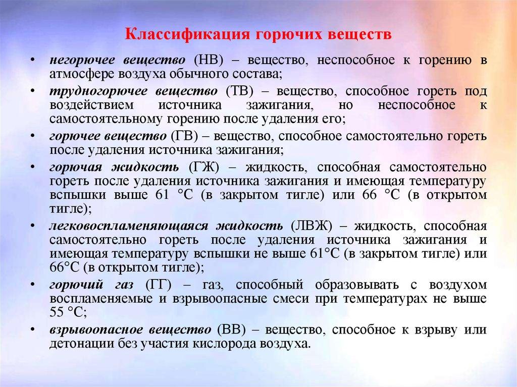 Классификация горючих веществ