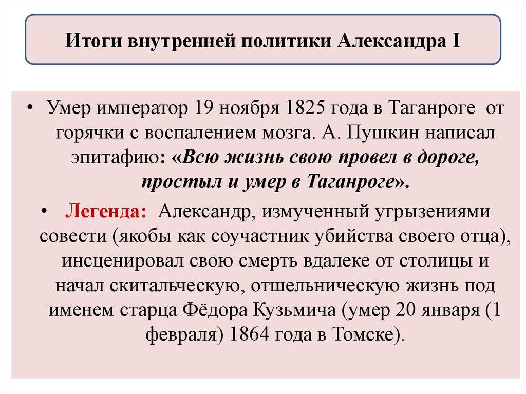 Итоги внутренней политики Александра I