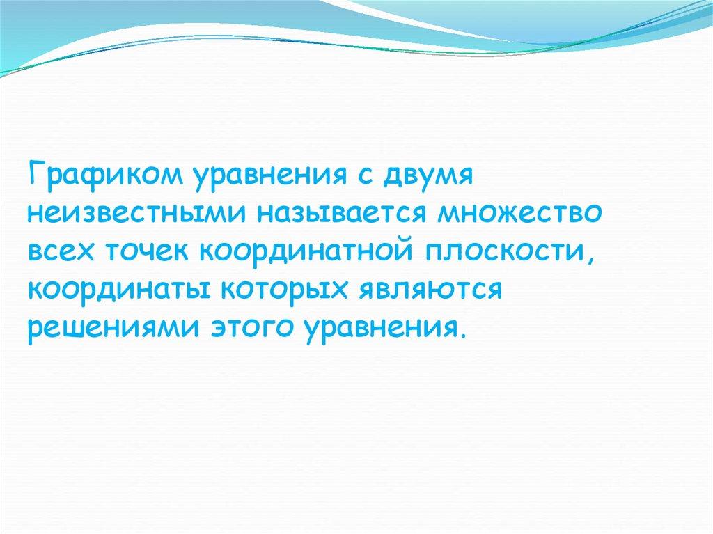 Графиком уравнения с двумя неизвестными называется множество всех точек координатной плоскости, координаты которых являются