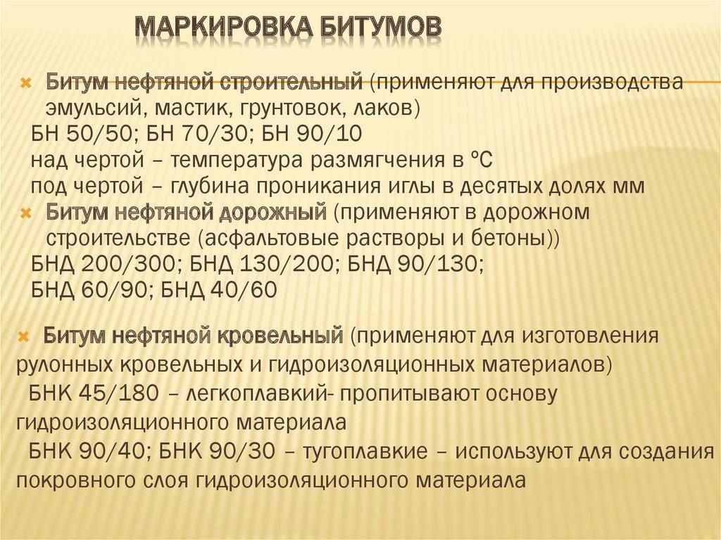 Маркировка битумов