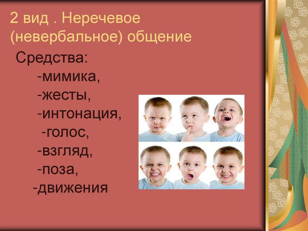 2 вид . Неречевое (невербальное) общение