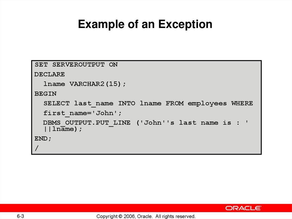 Example of an Exception