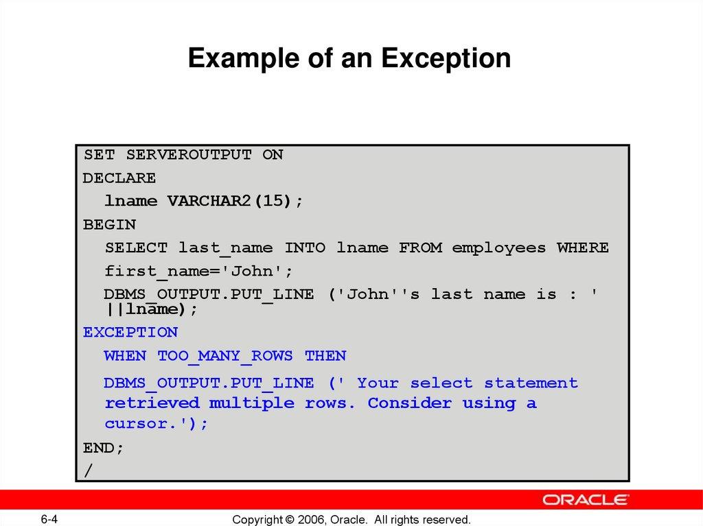 Example of an Exception