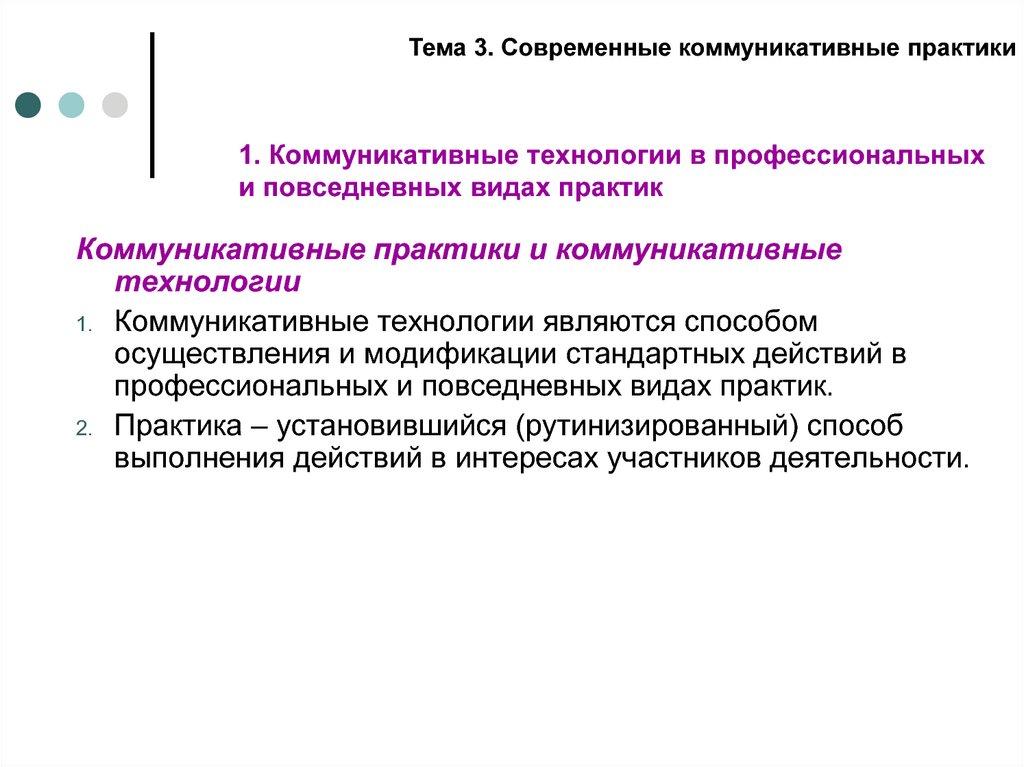 1. Коммуникативные технологии в профессиональных и повседневных видах практик
