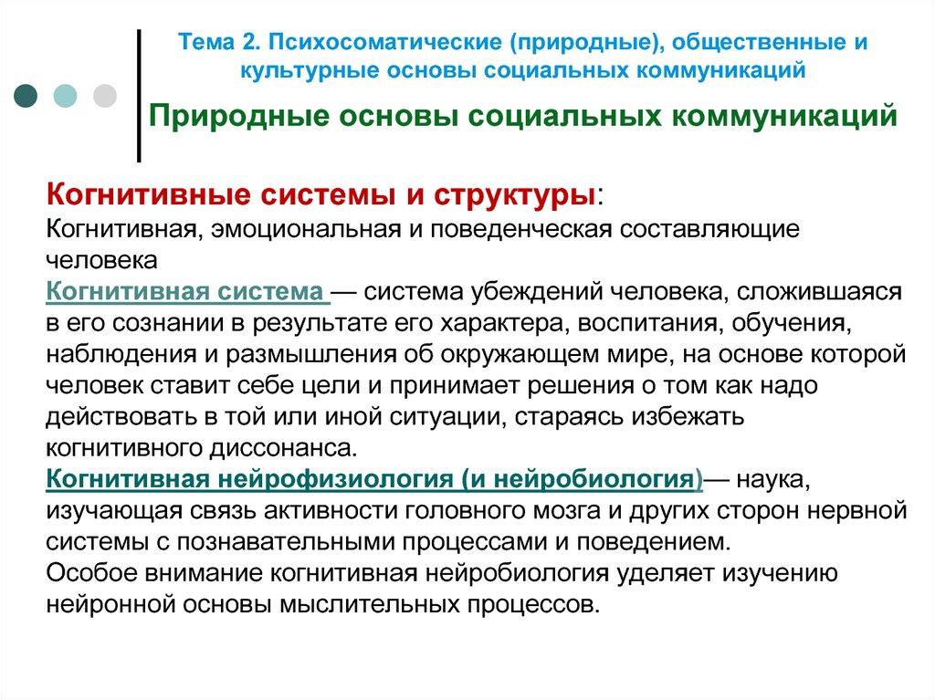 Тема 2. Психосоматические (природные), общественные и культурные основы социальных коммуникаций Природные основы социальных