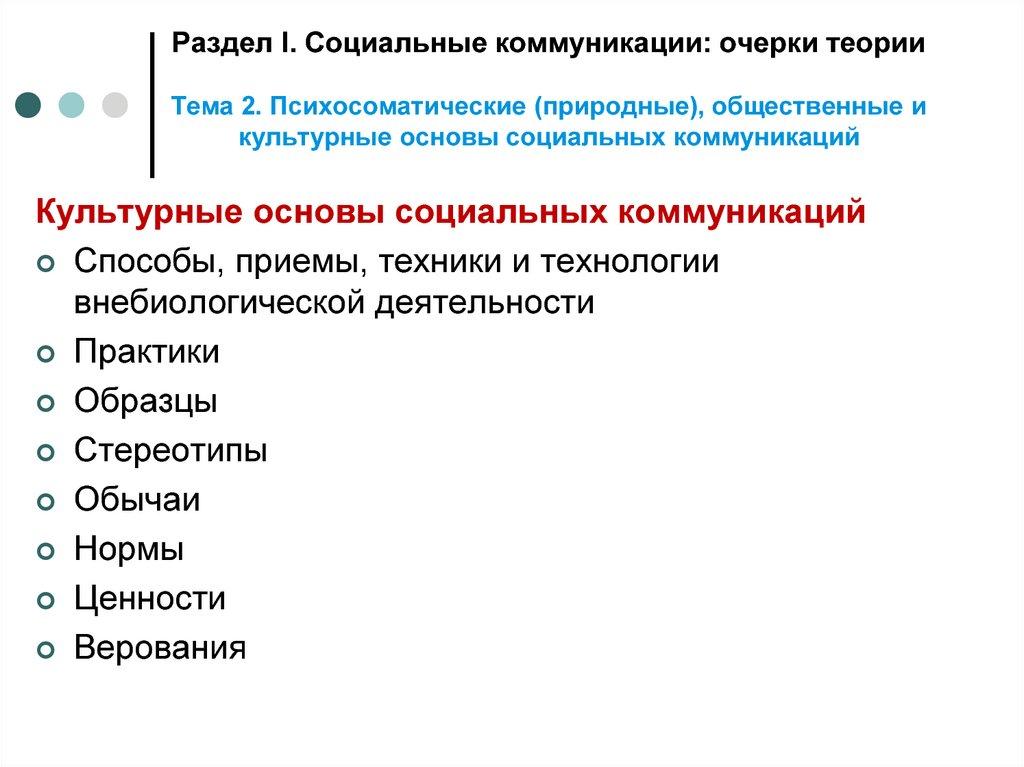 Раздел I. Социальные коммуникации: очерки теории Тема 2. Психосоматические (природные), общественные и культурные основы