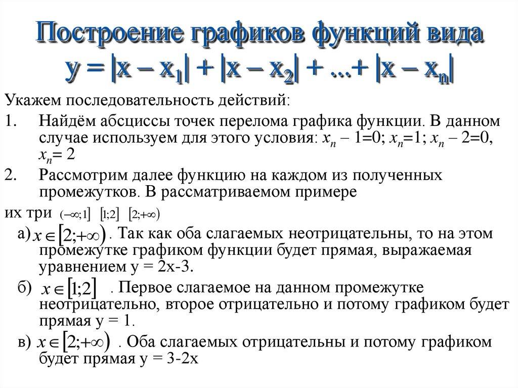 Построение графиков функций вида y = |x – x1| + |x – x2| + ...+ |x – xn|