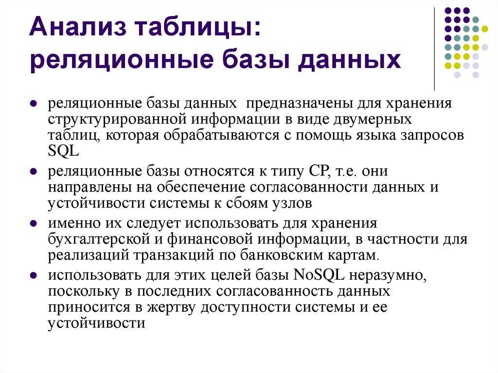 Анализ таблицы: реляционные базы данных