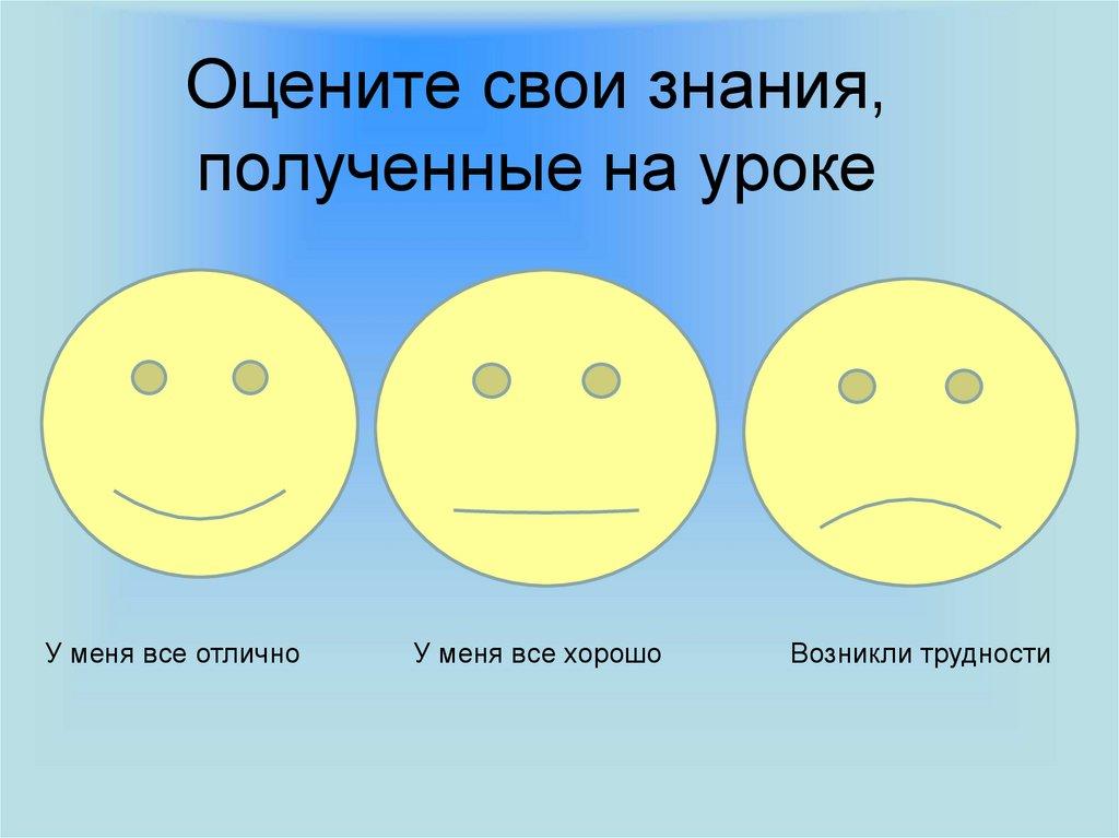 Оцените свои знания, полученные на уроке