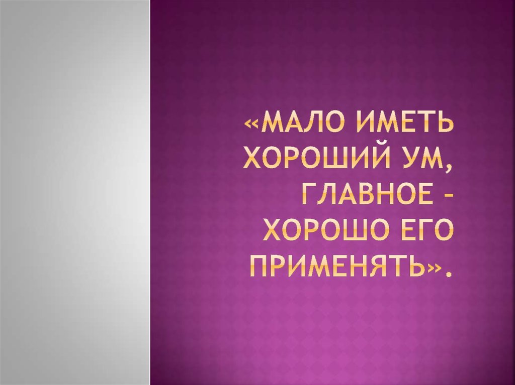 «Мало иметь хороший ум, главное – хорошо его применять».
