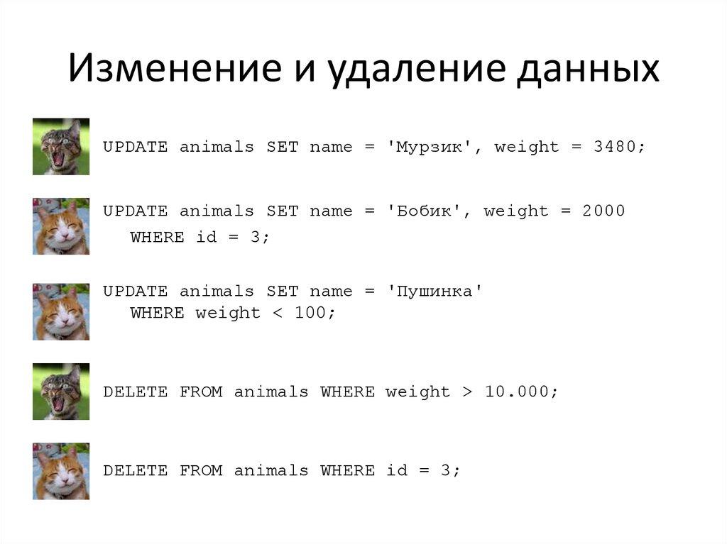 Изменение и удаление данных