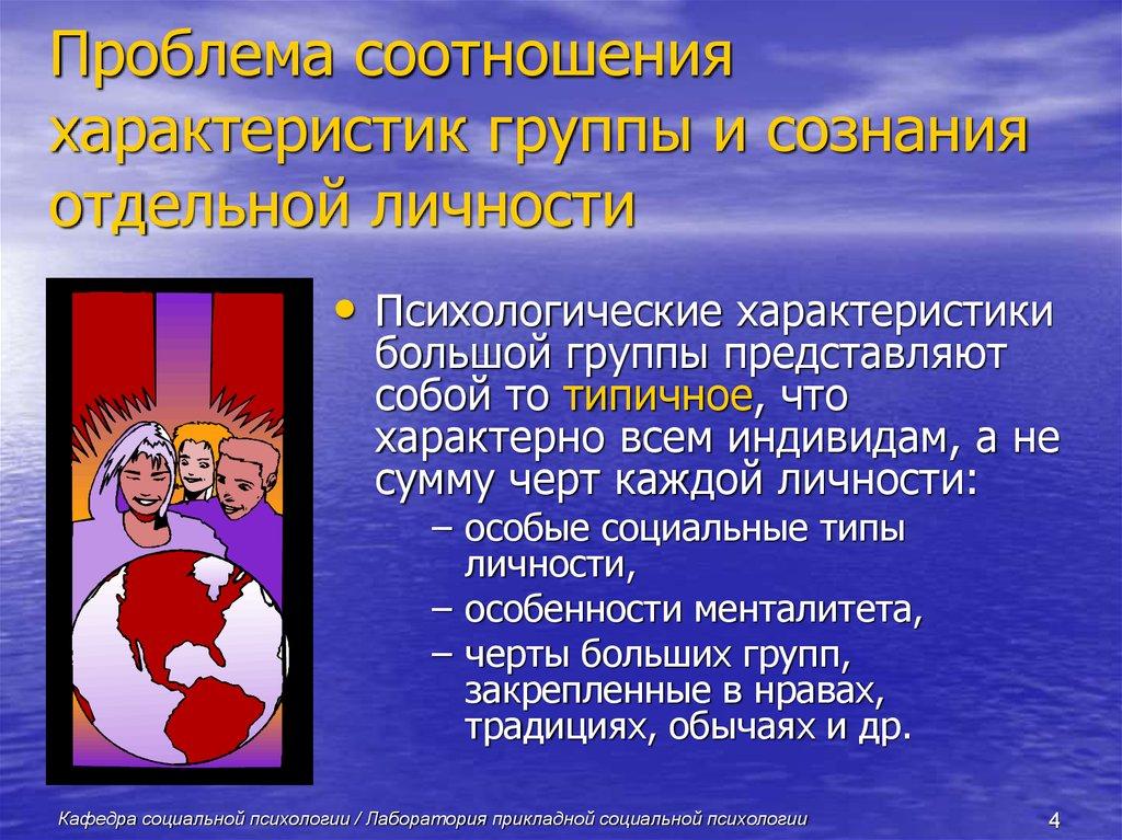 Проблема соотношения характеристик группы и сознания отдельной личности
