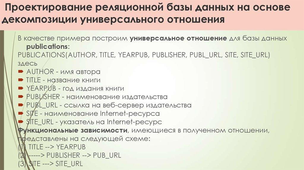Проектирование реляционной базы данных на основе декомпозиции универсального отношения