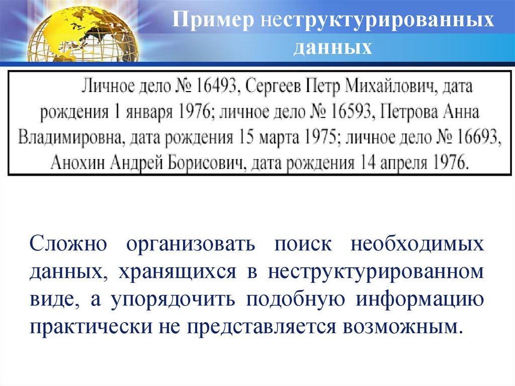 Пример неструктурированных данных