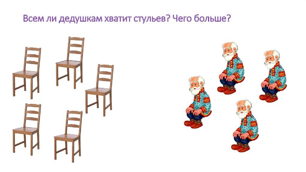 Всем ли дедушкам хватит стульев? Чего больше?