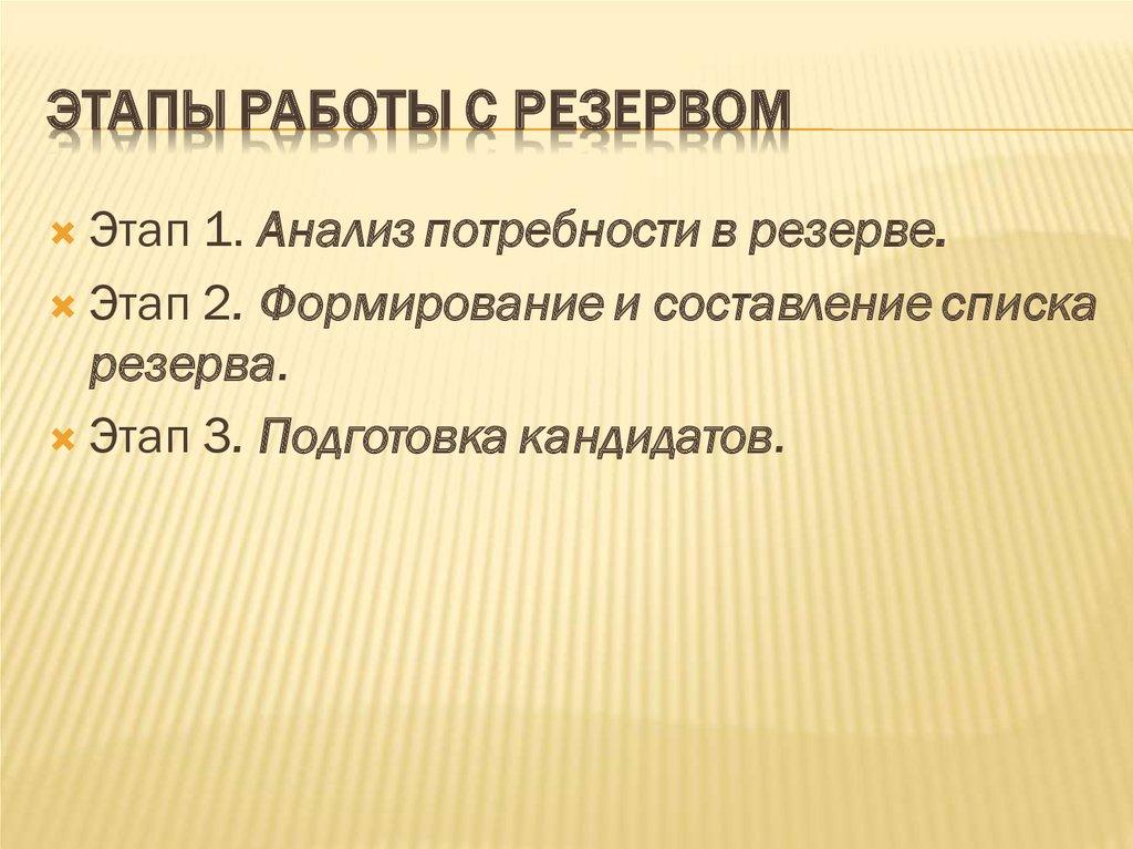 Этапы работы с резервом
