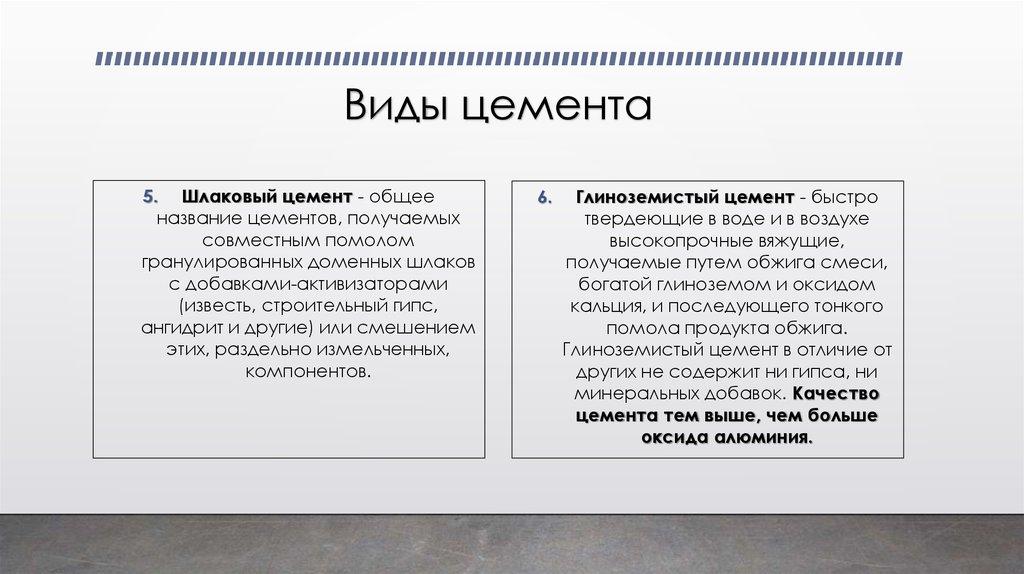 Виды цемента