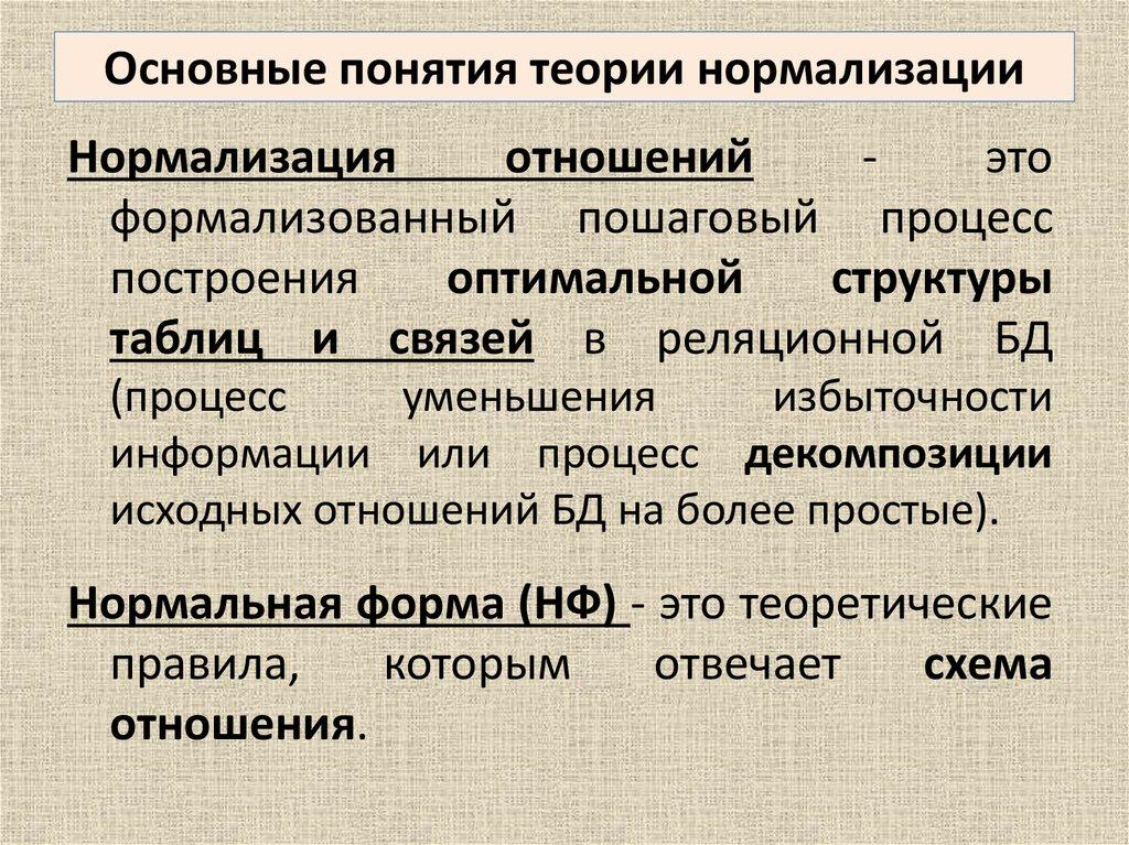 Основные понятия теории нормализации