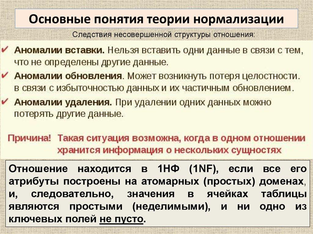 Основные понятия теории нормализации