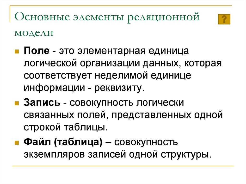 Основные элементы реляционной модели