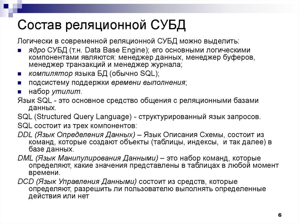 Состав реляционной СУБД