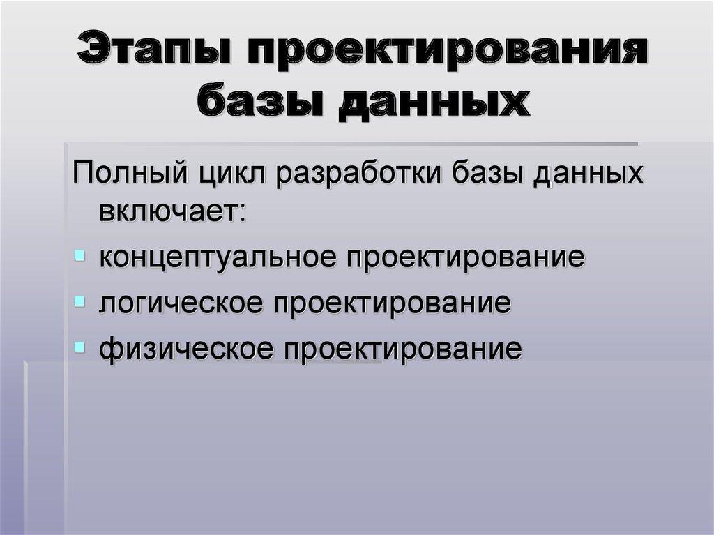 Этапы проектирования базы данных