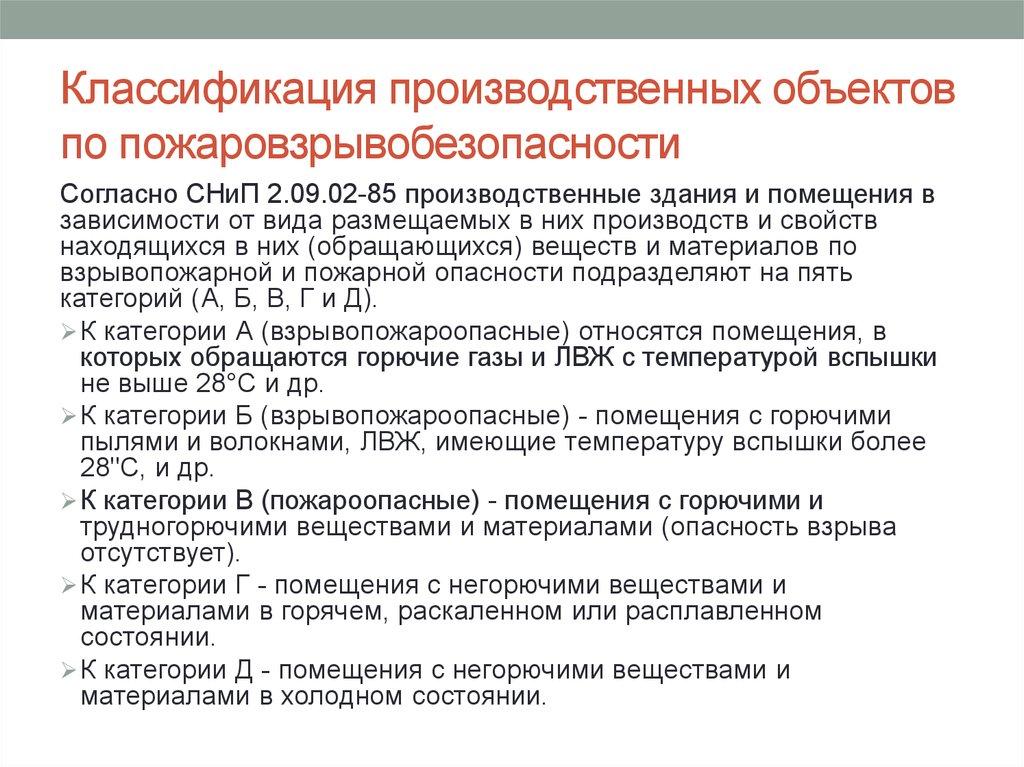 Классификация производственных объектов по пожаровзрывобезопасности