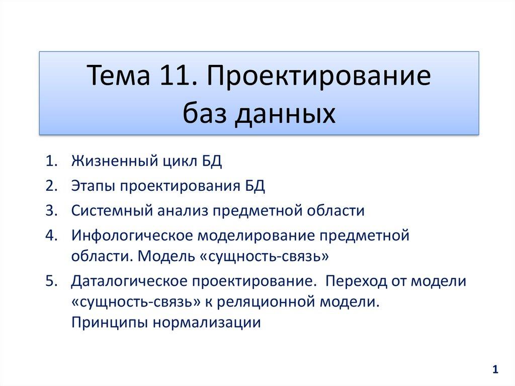 Тема 11. Проектирование баз данных