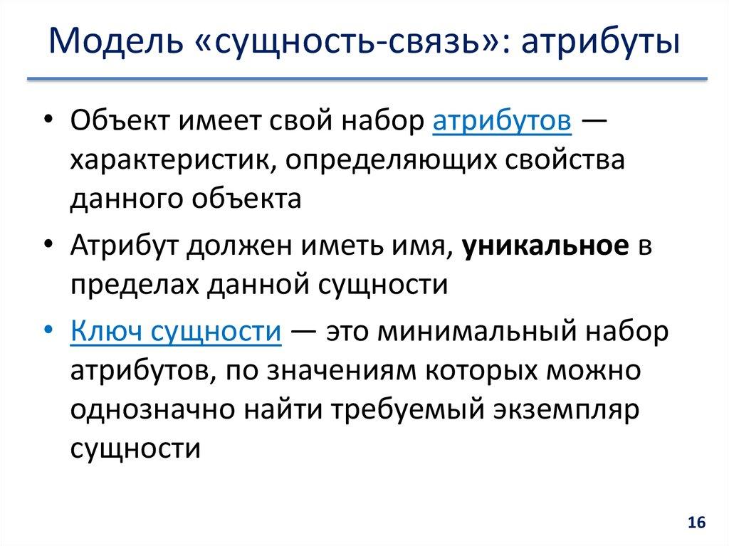 Модель «сущность-связь»: атрибуты