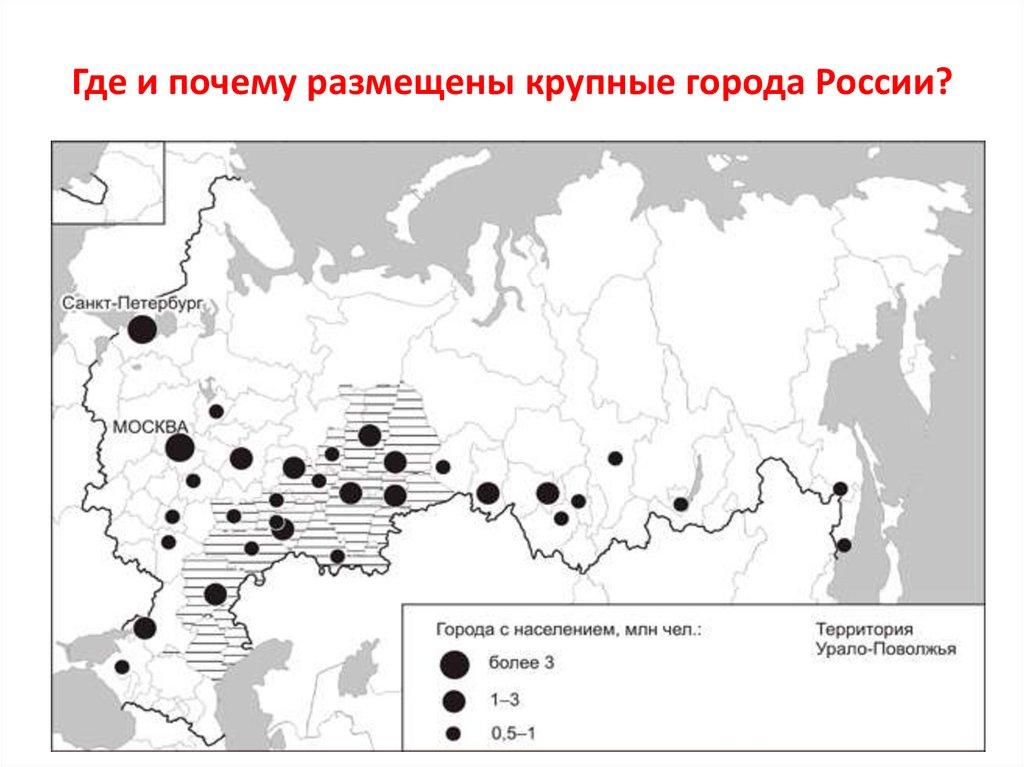 Где и почему размещены крупные города России?